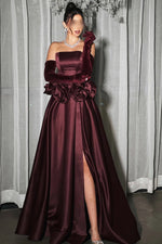 Strapless Gloves Sleeveless Flowers A-Line Side Slit Evening Dress Formal