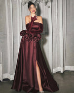 Strapless Gloves Sleeveless Flowers A-Line Side Slit Evening Dress Formal