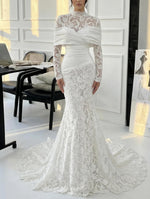 Lace High Neck Long Sleeve Mermaid Floor-Length Wedding Dress