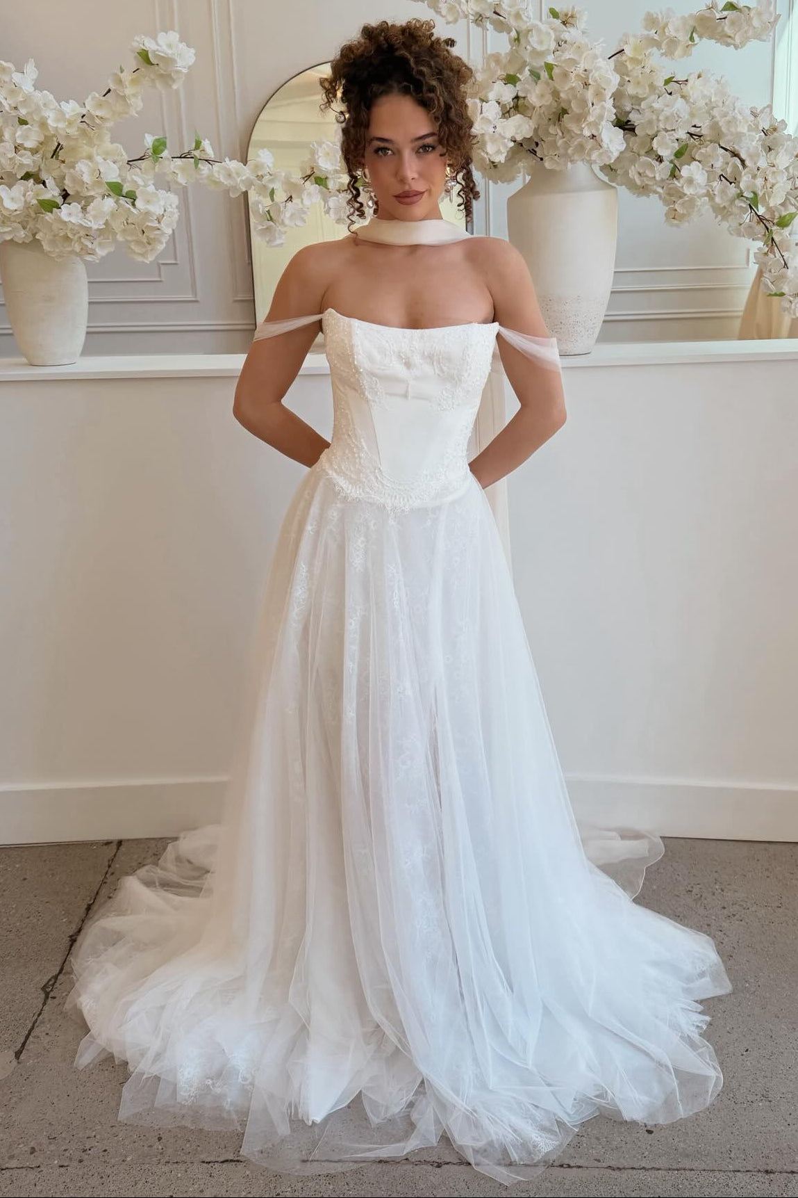 Simple Off the Shoulder Sleeveless A-Line Weddomg Dress