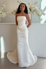 Beaded Applique Strapless Sleeveless Mermaid Wedding Dress