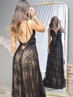 Spaghetti Straps Lace Sleeveless Bow Backless A-Line Prom Dress