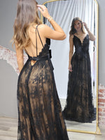 Spaghetti Straps Lace Sleeveless Bow Backless A-Line Prom Dress