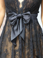 Spaghetti Straps Lace Sleeveless Bow Backless A-Line Prom Dress