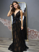 Spaghetti Straps Lace Sleeveless Bow Backless A-Line Prom Dress