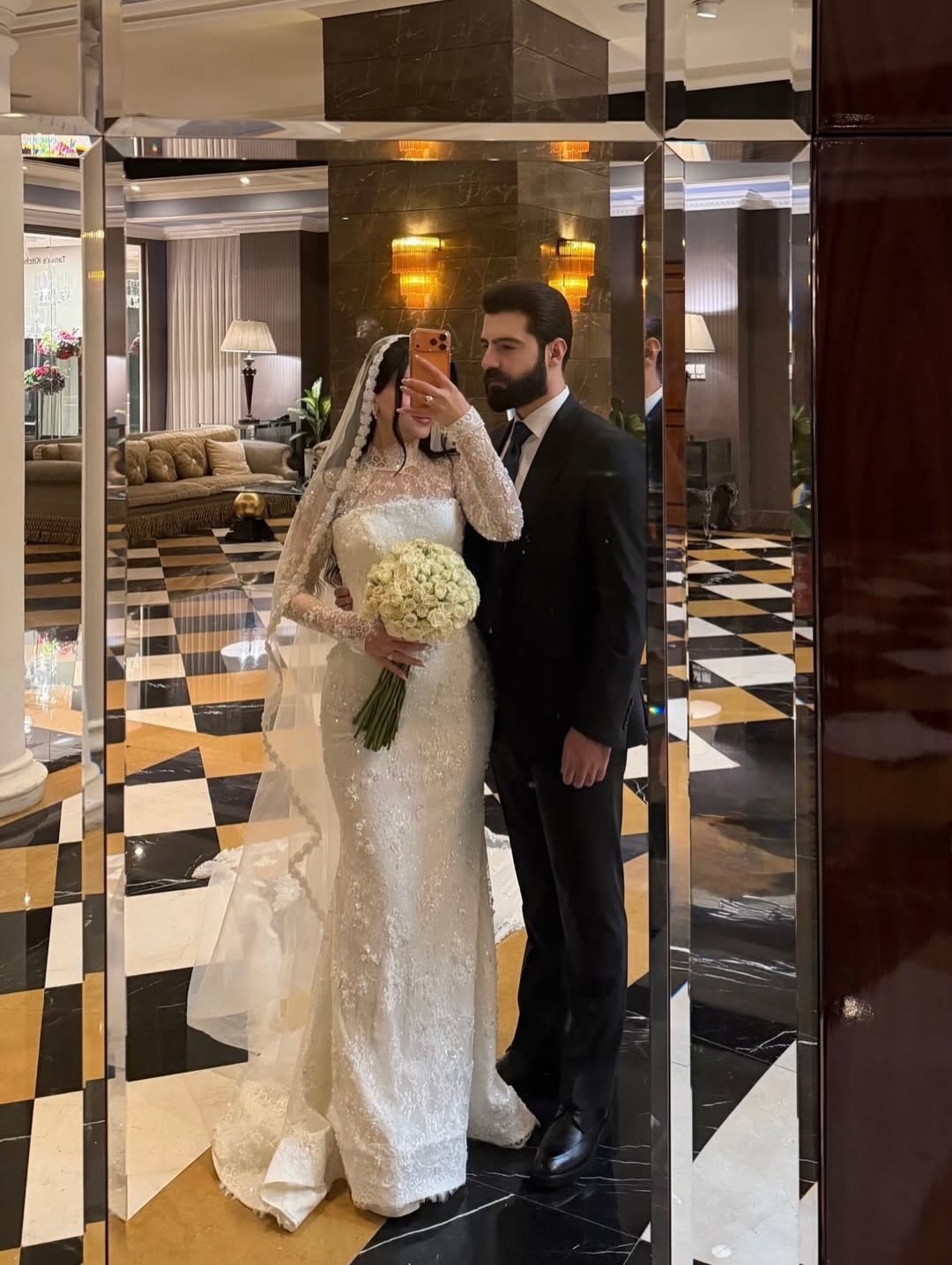 Lace High Neck Long Sleeve Mermaid Floor-Length Wedding Dress
