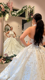 High Neck Halter Floral Illusion Ball Gown Wedding Dress