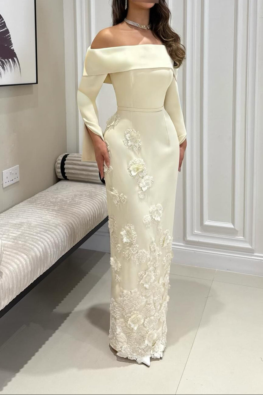 Off the Shoulder Sleeveless Applique Mermaid Evening Dress