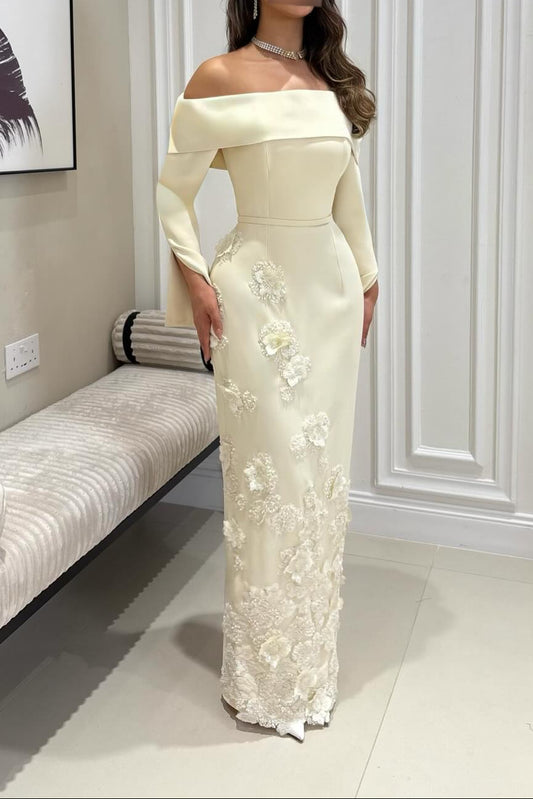Off the Shoulder Sleeveless Applique Mermaid Evening Dress
