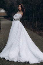 Lace Off the Shoulder Long Sleeve A-Line Floor-Length Wedding Dress