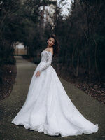 Lace Off the Shoulder Long Sleeve A-Line Floor-Length Wedding Dress