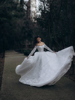 Lace Off the Shoulder Long Sleeve A-Line Floor-Length Wedding Dress