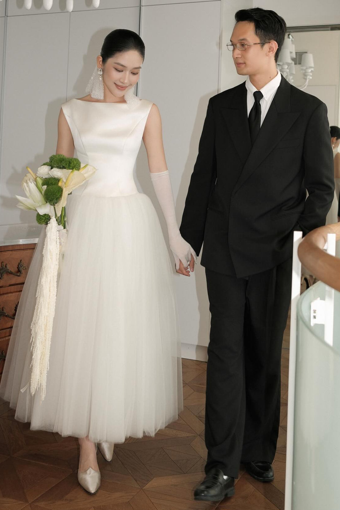 Sleeveless Tulle A-Line Ankle-Length Wedding Dress