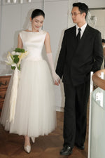 Sleeveless Tulle A-Line Ankle-Length Wedding Dress