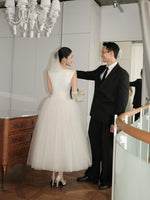 Sleeveless Tulle A-Line Ankle-Length Wedding Dress