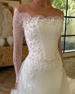 Lace Long Sleeve Applique Mermaid Tulle Court Train Wedding Dress