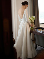 Elegant Long Sleeve Backless A-Line Floor-Length Wedding Dress