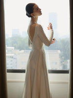Elegant Long Sleeve Backless A-Line Floor-Length Wedding Dress