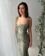 Spaghetti Straps Flowers Sleeveless Flowers Mermaid Evening Dress