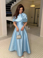 Flowers Blue Shawl Sleeveless A-Line Formal Dress