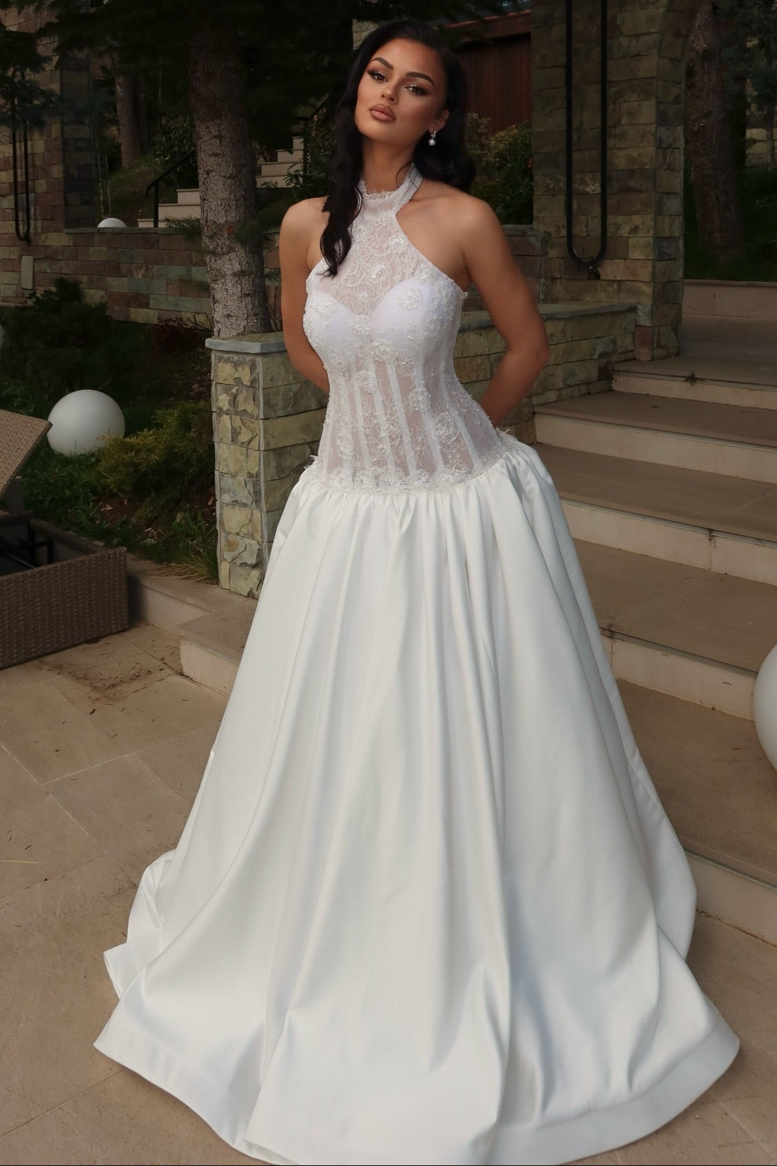 Lace Halter Sleeveless Sheer Mermaid Wedding Dress