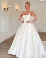 Spaghetti Strap Lace Long Sleeve A-Line Wedding Dress