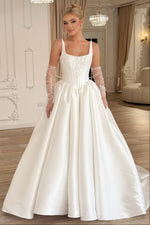 Spaghetti Strap Lace Long Sleeve A-Line Wedding Dress