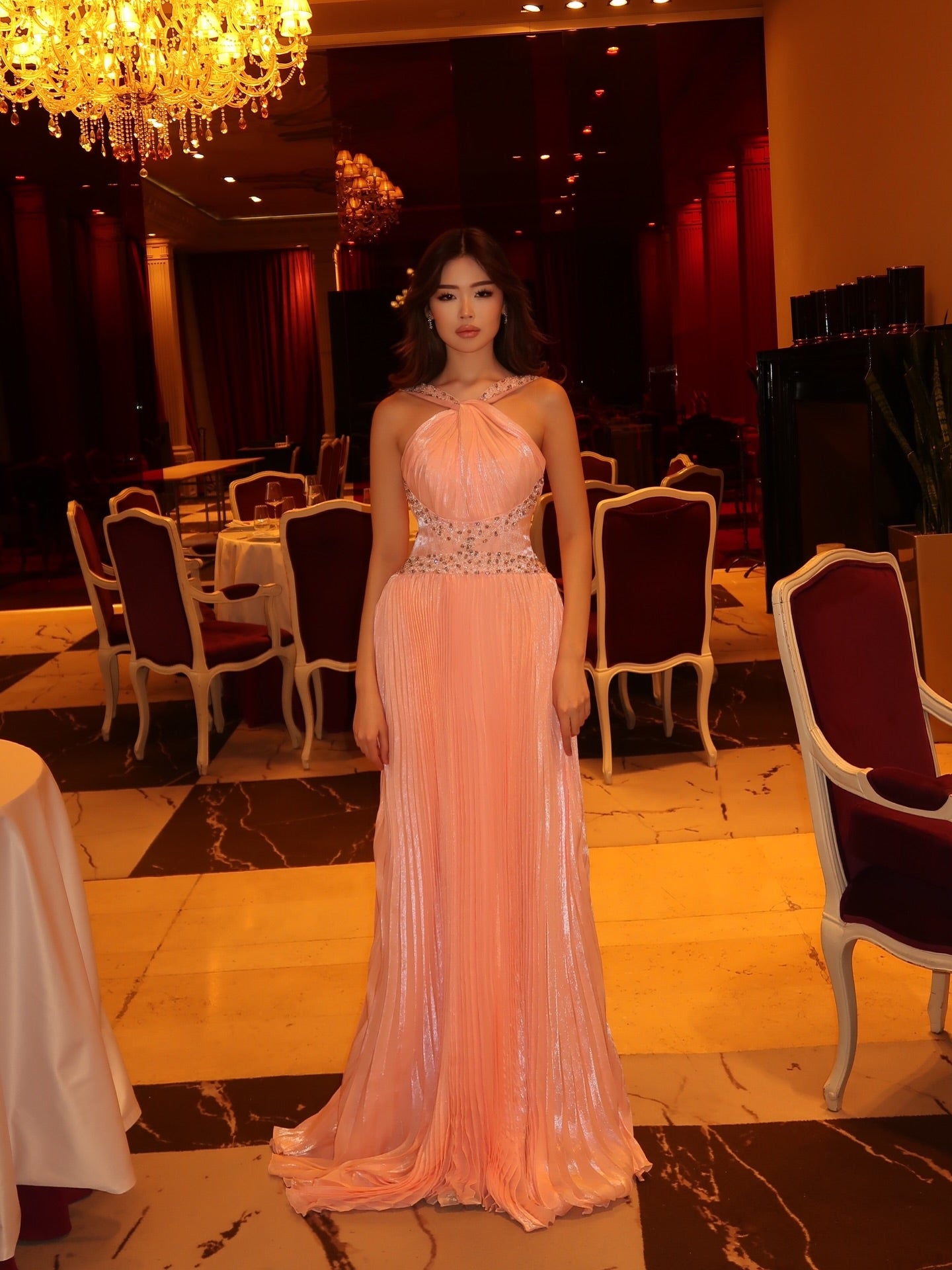 Fashion Beaded Sleeveless Backless A-Line Evening Dress