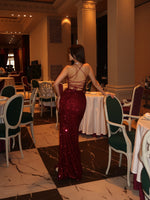 Spaghetti Straps Backless Sleeveless Sparkle Mermaid Side Slit Prom Dress