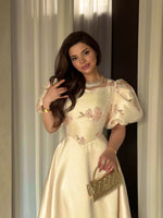 Half Sleeve Sequins Flowers A-Line Ankle-Length Formal Dress