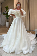 Off the Shoulder Ruffles Sleeveless A-Line Floor-Length Wedding Dress