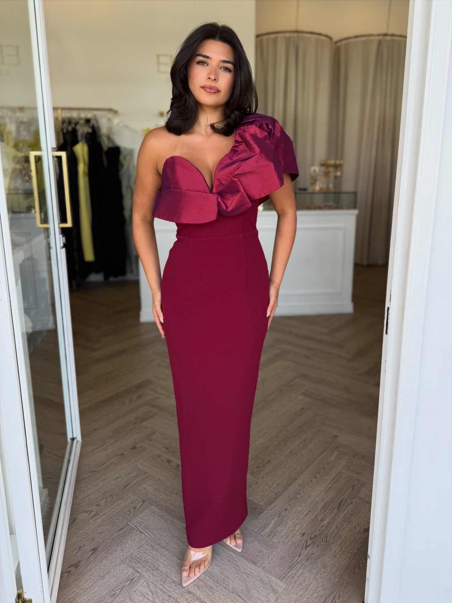 One Shoulder Sleeveless Ruffles Mermaid Ankle-Length Evening Dress