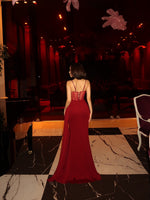 Spaghetti Strap Sleeveless Sheer Mermaid Side Slit Evening Dress