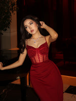 Spaghetti Strap Sleeveless Sheer Mermaid Side Slit Evening Dress
