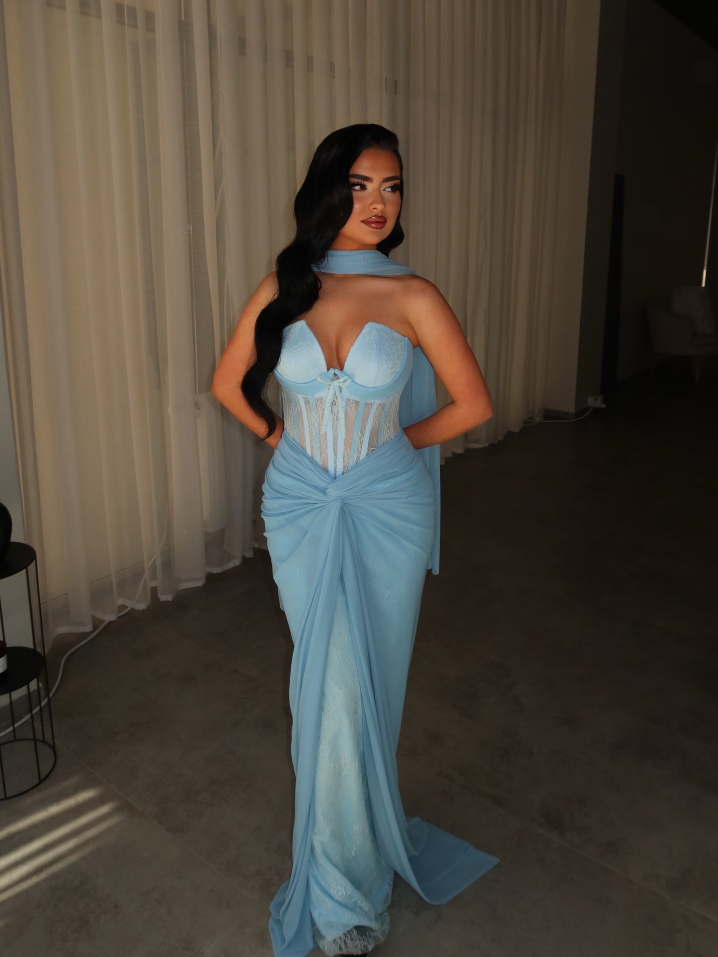 Blue Sweetheart Sheer Sleeveless Mermaid Floor-Length Evening Dress