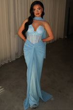 Blue Sweetheart Sheer Sleeveless Mermaid Floor-Length Evening Dress