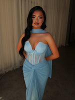 Blue Sweetheart Sheer Sleeveless Mermaid Floor-Length Evening Dress