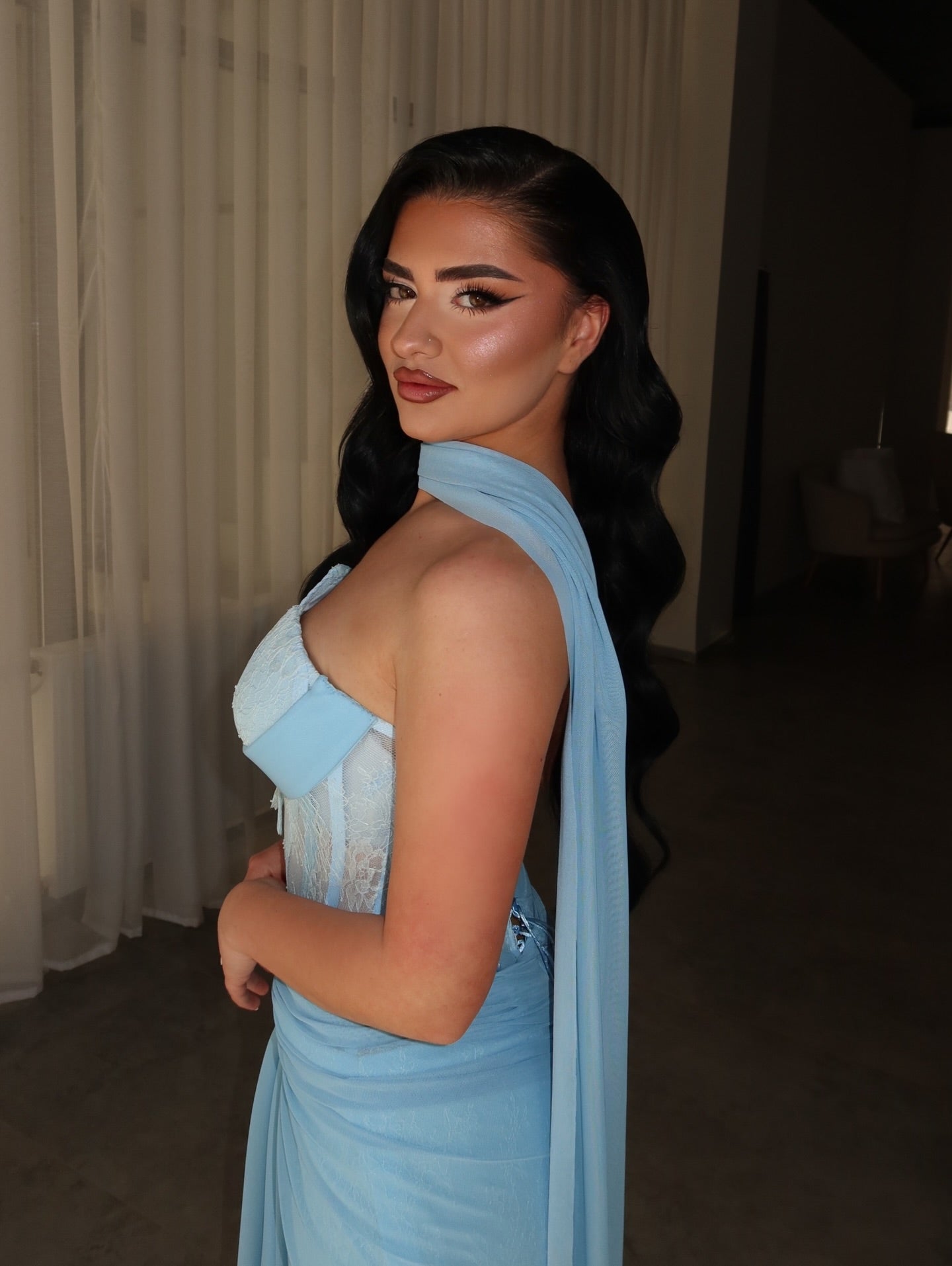 Blue Sweetheart Sheer Sleeveless Mermaid Floor-Length Evening Dress