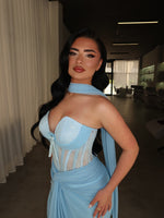 Blue Sweetheart Sheer Sleeveless Mermaid Floor-Length Evening Dress