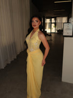 Sexy Yellow Halter Sleeveless Mermaid Sequins Prom Dress