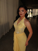 Sexy Yellow Halter Sleeveless Mermaid Sequins Prom Dress