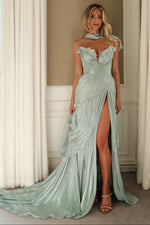 Sweethear Sleeveless Ruffles Mermaid Side Slit Evening Dress