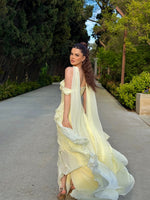 Off the Shoulder Yellow Sleeveless A-Line Tassel Prom Dress