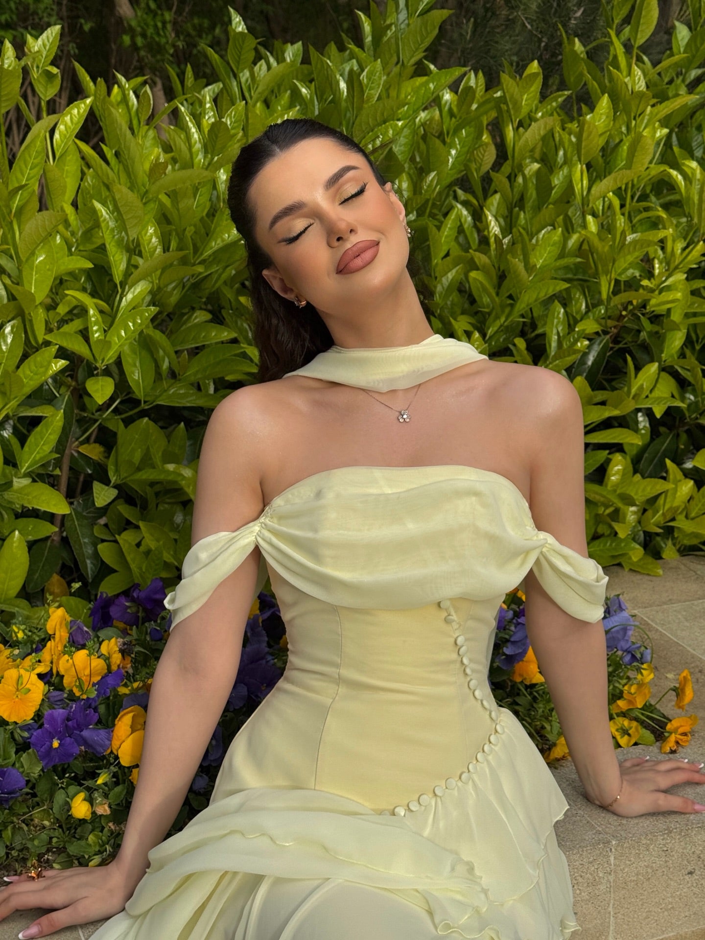 Off the Shoulder Yellow Sleeveless A-Line Tassel Prom Dress