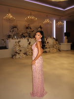 Fashion Sleeveless Halter Beaded Mermaid Side Slit Prom Dress