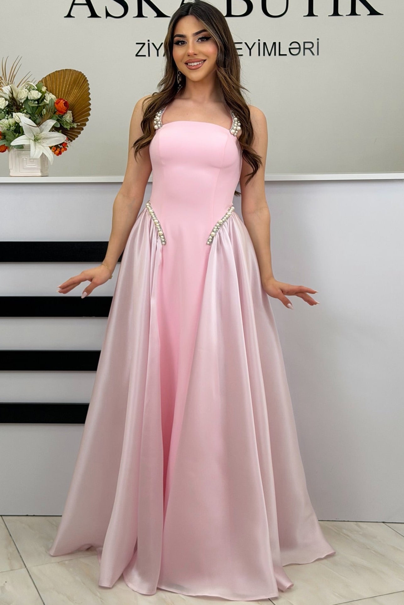 Spaghetti Strap Beaded Sparkle Sleeveless A-Line Evening Dress