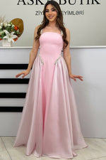 Spaghetti Strap Beaded Sparkle Sleeveless A-Line Evening Dress