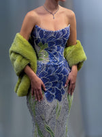 Strapless Sequins Flowers Sleeveless Mermaid Prom Dress