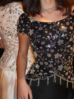 Short Sleeve Sequins Applique A-Line Floor-Length Evening Dress