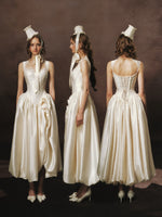Vintage Satin Corset Ball Gown Wedding Dress